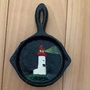 Mini Decorative Cast Iron Pan Folk Art Lighthouse Costal Nautical Cottage